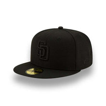 Load image into Gallery viewer, San Diego Padres New Era MLB 59FIFTY 5950 Fitted Cap Hat Black Crown/Visor Black Logo Black Uv