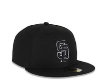 Load image into Gallery viewer, San Diego Padres New Era MLB 59FIFTY 5950 Fitted Cap Hat Black Crown/Visor Black/White Logo Black UV