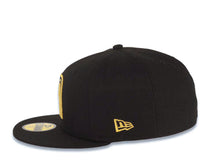 Load image into Gallery viewer, Mexico New Era WBC 59FIFTY 5950 Fitted Cap Hat Black Crown/Visor Black/Metallic Gold Logo Mexico Flag Side Patch Gray UV