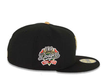 Load image into Gallery viewer, Los Angeles Dodgers New Era MLB 59FIFTY 5950 Fitted Cap Hat Black Crown/Visor Metallic Gold Upside Down Logo 100th Anniversary Side Patch Green UV