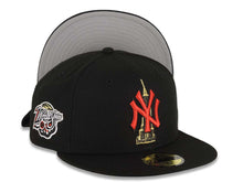 Load image into Gallery viewer, New York Yankees New Era MLB 59FIFTY 5950 Fitted Cap Hat Black Crown/Visor Red/Metallic Gold Empire State Logo 1998 World Series Side Patch Gray UV