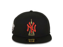 Load image into Gallery viewer, New York Yankees New Era MLB 59FIFTY 5950 Fitted Cap Hat Black Crown/Visor Red/Metallic Gold Empire State Logo 1998 World Series Side Patch Gray UV
