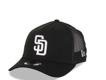 Load image into Gallery viewer, San Diego Padres New Era MLB 9FORTY 940 Adjustable A-Frame Tucker Mesh Cap Hat Black Crown/Visor White Logo Black UV