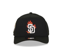 Load image into Gallery viewer, San Diego Padres New Era MLB 9FORTY 940 Adjustable A-Frame Cap Hat Black Crown/Visor White/Metallic Gold/Red Flame Logo 40th Anniversary Side Patch