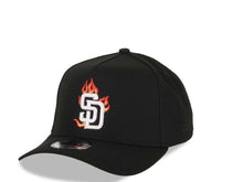 Load image into Gallery viewer, San Diego Padres New Era MLB 9FORTY 940 Adjustable A-Frame Cap Hat Black Crown/Visor White/Metallic Gold/Red Flame Logo 40th Anniversary Side Patch
