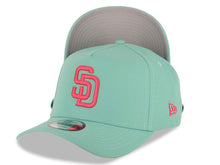 Load image into Gallery viewer, San Diego Padres New Era MLB 9FORTY 940 Adjustable A-Frame Cap Hat Light Teal Crown/Visor Magenta Logo Gray UV