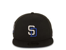 Load image into Gallery viewer, San Diego Padres New Era MLB 59FIFTY 5950 Fitted Cap Hat Black Crown/Visor White/Royal Blue Logo 40th Anniversary Side Patch Royal Blue UV
