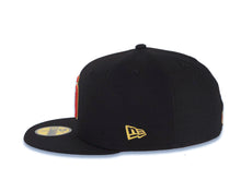 Load image into Gallery viewer, San Diego Padres New Era MLB 59FIFTY 5950 Fitted Cap Hat Black Crown/Visor Cardinal/Metallic Gold Logo Gray UV