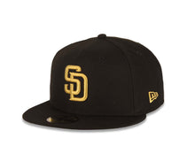 Load image into Gallery viewer, San Diego Padres New Era MLB 59FIFTY 5950 Fitted Cap Hat Black Crown/Visor Metallic Gold Logo 40th Anniversary Side Patch Gray UV