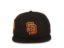 Load image into Gallery viewer, San Diego Padres New Era MLB 59FIFTY 5950 Fitted Cap Hat Black Crown/Visor Brown/Yellow/Orange Logo 40th Anniversary Side Patch Green UV