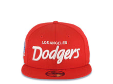 Load image into Gallery viewer, Los Angeles Dodgers New Era MLB 59FIFTY 5950 Fitted Cap Hat Red Crown/Visor White Text/Script Logo 60th Anniversary Side Patch Gray UV