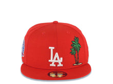 Load image into Gallery viewer, Los Angeles Dodgers New Era MLB 59FIFTY 5950 Fitted Cap Hat Red Crown/Visor White Logo With Palm Tree 60th Anniversary Side Patch Pink UV