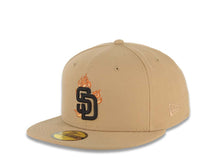 Load image into Gallery viewer, San Diego Padres New Era MLB 59FIFTY 5950 Fitted Cap Hat Khaki Crown/Visor Black Fire/Flame Logo 1992 All-Star Game Side Patch Gray UV