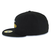 Load image into Gallery viewer, San Diego Padres New Era MLB 59FIFTY 5950 Fitted Cap Hat Black Crown/Visor Navy/Yellow/White Text/Script Logo Batterman Batty Side Patch Green UV