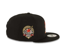 Load image into Gallery viewer, San Diego Padres New Era MLB 9FIFTY 950 Snapback Cap Hat Black Crown/Visor White Fire/Flame Logo 40th Anniversary Side Patch Gray UV
