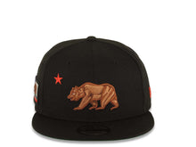 Load image into Gallery viewer, California Republic New Era 9FIFTY 950 Snapback Cap Hat Black Crown/Visor Brown Bear with Red Star Logo California Flag Side Patch Green UV