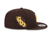 Load image into Gallery viewer, San Diego Padres New Era MLB 9FIFTY 950 Snapback Cap Hat Brown Crown/Visor Team Color Logo (State Outline)