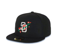 Load image into Gallery viewer, San Diego Padres New Era MLB 59FIFTY 5950 Fitted Cap Hat Black Crown/Visor White/Red With Rose Logo 40th Anniversary Side Patch Gray UV