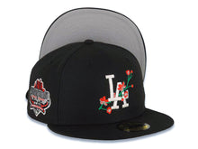 Load image into Gallery viewer, Los Angeles Dodgers New Era MLB 59FIFTY 5950 Fitted Cap Hat Black Crown/Visor White/Red With Rose Logo 40th Anniversary Side Patch Gray UV