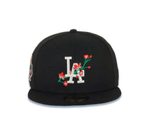 Load image into Gallery viewer, Los Angeles Dodgers New Era MLB 59FIFTY 5950 Fitted Cap Hat Black Crown/Visor White/Red With Rose Logo 40th Anniversary Side Patch Gray UV