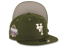 Load image into Gallery viewer, Los Angeles Dodgers New Era MLB 9FIFTY 950 Snapback Cap Hat Olive Green Crown/Visor White Upside Down Logo 40th Anniversary Stadium Side Patch Gray UV