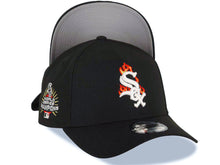 Load image into Gallery viewer, Chicago White Sox New Era MLB 9FORTY 940 Adjustable A-Frame Cap Hat Black Crown/Visor White with Fire/Flame Logo World Series Champions Side Patch