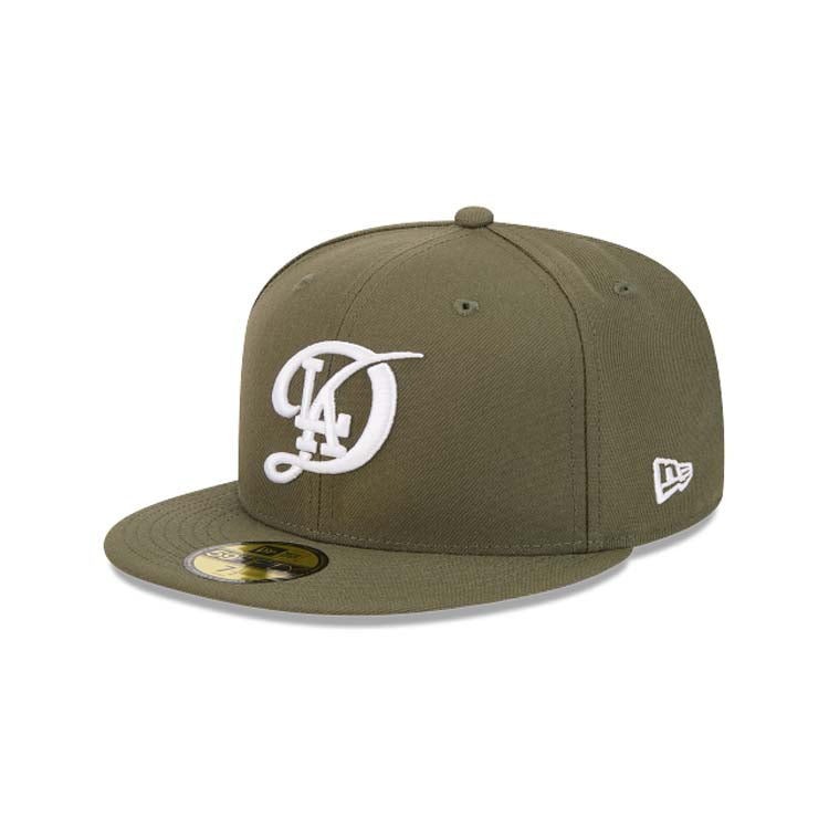 Los Angeles Dodgers New Era MLB 59FIFTY 5950 Fitted Cap Hat Olive Green Crown Visor White Logo 2024 City Connect