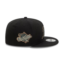 Load image into Gallery viewer, Oakland A's Athletics New Era MLB 9FIFTY 950 Snapback Cap Hat Black Crown/Visor Dark Green/Tan Logo 1989 World Series Side Patch Dark Green UV