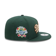 Load image into Gallery viewer, Los Angeles Dodgers New Era MLB 9FIFTY 950 Snapback Cap Hat Dark Green Crown/Visor Wheat/Dark Brown/Black Text Logo 100th Anniversary Wordmark Side Patch