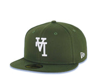 Load image into Gallery viewer, Los Angeles Dodgers New Era MLB 59FIFTY 5950 Fitted Cap Hat Olive Green Crown/Visor White Upside Down Logo 40th Anniversary Stadium Side Patch Gray UV