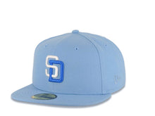 Load image into Gallery viewer, San Diego Padres New Era MLB 59FIFTY 5950 Fitted Cap Hat Sky Blue Crown/Visor White/Royal Blue Logo 25th Anniversary Side Patch Royal Blue UV