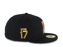 Load image into Gallery viewer, Los Angeles Dodgers New Era MLB 59FIFTY 5950 Fitted Cap Hat Black Crown/Visor Metallic Red/White/Gold Logo 17 Shohei Ohtani Side Patch Red UV