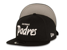 Load image into Gallery viewer, San Diego Padres New Era MLB 9FIFTY 950 Snapback Cap Hat Black Crown/Visor White Text/Script Logo Gray UV