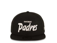 Load image into Gallery viewer, San Diego Padres New Era MLB 9FIFTY 950 Snapback Cap Hat Black Crown/Visor White Text/Script Logo Gray UV