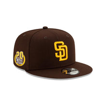 Load image into Gallery viewer, San Diego Padres New Era MLB 9FIFTY 950 Snapback Cap Hat Brown Crown/Visor Yellow Logo 20th Anniversary Petco Park Side Patch