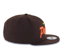 Load image into Gallery viewer, San Diego Padres New Era MLB 9FIFTY 950 Snapback Cap Hat Brown Crown/Visor Yellow/Orange Text/Script Logo Green UV