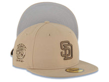 Load image into Gallery viewer, San Diego Padres New Era MLB 59FIFTY 5950 Fitted Cap Hat Khaki Crown/Visor Brown Logo 25th Anniversary Side Patch Gray UV