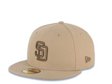 Load image into Gallery viewer, San Diego Padres New Era MLB 59FIFTY 5950 Fitted Cap Hat Khaki Crown/Visor Brown Logo 25th Anniversary Side Patch Gray UV