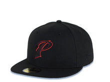 Load image into Gallery viewer, San Diego Padres New Era MLB 59FIFTY 5950 Fitted Cap Hat Black Crown/Visor Black/Red "P" Script Logo 1984 World Series Side Patch Green UV