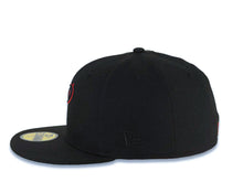 Load image into Gallery viewer, San Diego Padres New Era MLB 59FIFTY 5950 Fitted Cap Hat Black Crown/Visor Black/Red "P" Script Logo 1984 World Series Side Patch Green UV