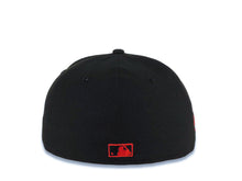 Load image into Gallery viewer, San Diego Padres New Era MLB 59FIFTY 5950 Fitted Cap Hat Black Crown/Visor Black/Red "P" Script Logo 1984 World Series Side Patch Green UV