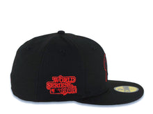 Load image into Gallery viewer, San Diego Padres New Era MLB 59FIFTY 5950 Fitted Cap Hat Black Crown/Visor Black/Red "P" Script Logo 1984 World Series Side Patch Green UV