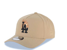 Load image into Gallery viewer, Los Angeles Dodgers New Era MLB 9FORTY 940 AdjustableA-Frame Cap Hat Khaki Crown/Visor Black With Metallic Orange Fire Logo Stadium Side Patch Gray UV