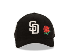 Load image into Gallery viewer, (Corduroy) San Diego Padres New Era MLB 9FORTY 940 Adjustable A-Frame Cap Hat Black Crown/Visor White Logo With Rose 40th Anniversary Side Patch