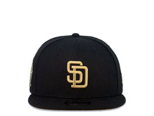 Load image into Gallery viewer, (Youth) San Diego Padres New Era MLB 9FIFTY 950 Kid Snapback Cap Hat Black Crown/Visor Metallic Gold Logo 25th Anniversary Side Patch