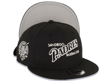 Load image into Gallery viewer, (Youth) San Diego Padres New Era MLB 9FIFTY 950 Kid Snapback Cap Hat Black Crown/Visor White Text/Script Logo 40th Anniversary Side Patch