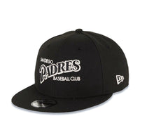 Load image into Gallery viewer, (Youth) San Diego Padres New Era MLB 9FIFTY 950 Kid Snapback Cap Hat Black Crown/Visor White Text/Script Logo 40th Anniversary Side Patch