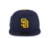Load image into Gallery viewer, San Diego Padres New Era MLB 59FIFTY 5950 Fitted Cap Hat Navy Blue Crown/Visor Yellow Logo 2016 All-Star Game Side Patch Yellow UV