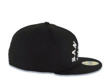 Load image into Gallery viewer, San Diego Padres New Era MLB 59FIFTY 5950 Fitted Cap Hat Black Crown/Visor White Logo With 1969 Major League Baseball Text/Script Writing