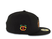 Load image into Gallery viewer, Chicago Blackhawks New Era NHL 59FIFTY 5950 Fitted Cap Hat Black Crown/Visor Team Color Logo Axe Side Patch Gray UV
